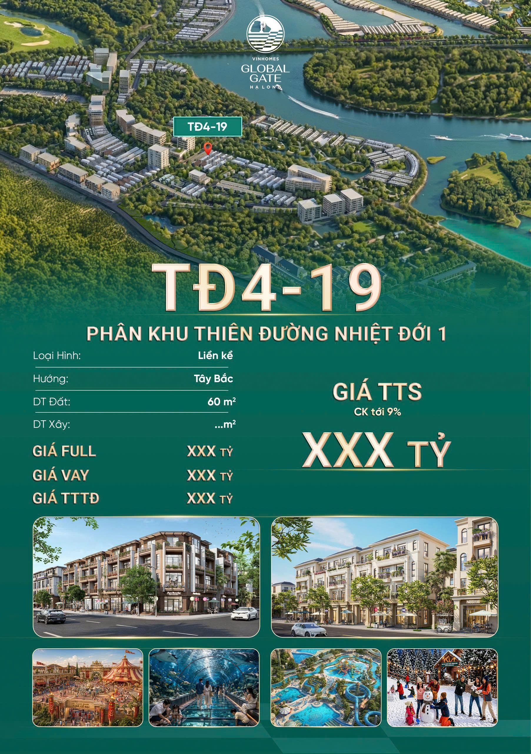 Bán nhà liền kề Tây Bắc, Vịnh Bình Minh diện tích 60m2 x 4 tầng bàn giao mặt ngoài Vinhomes Hạ Long